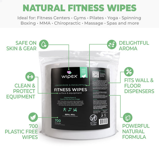 Wipex Co. - Natural Fitness Equipment Wipes 700ct Bulk Gym Refill Roll