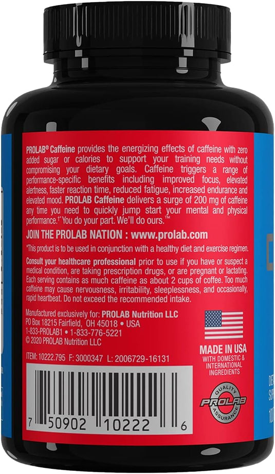 Prolab Nutrition - Caffeine Energy Support, Zero Calories, Reduced Fatigue, Extra Strength Energy 200mg