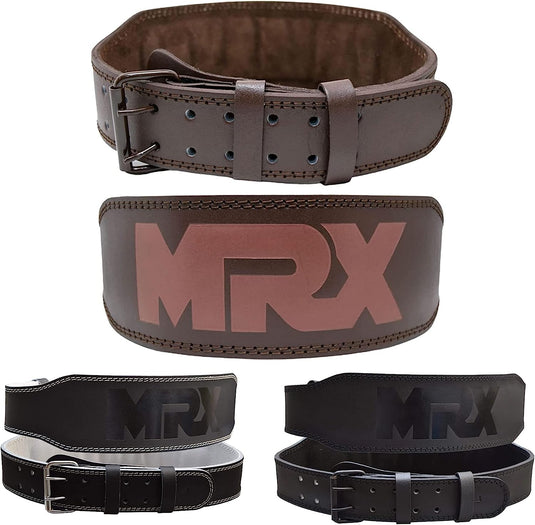 MRX - Weight Lifting Belt Leather 4 Inches Wide Back Support Powerlifting Belts for Men Women