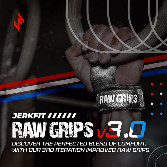 JerkFit - Raw Grips 3.0, Premium Leather Crossfit Gymnastic Grips - Hand Grips