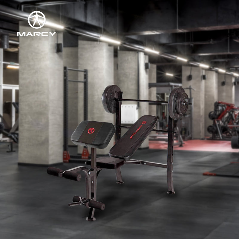 Load image into Gallery viewer, Marcy Pro Home Gym Standard Weight Training Bench with 80 Pound Weight Set
