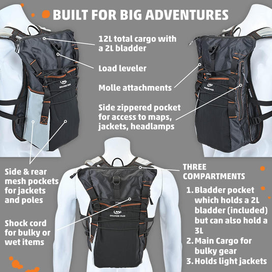 Orange Mud - Adventure Pack 12L 3.0: Ideal for Ultra Running, Hiking, Mountain Biking - Hydration Backpack