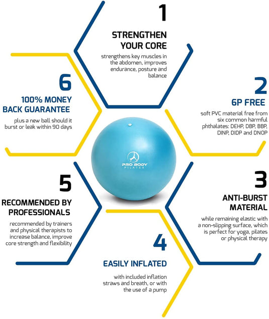 ProBody Pilates - 9 Inch Small Exercise Ball for Stability, Barre, Pilates, Yoga, and Balance