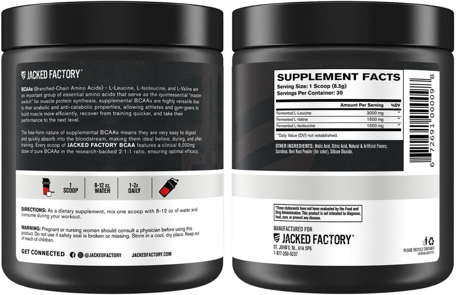 Jacked Factory - BCAA Fermented nutrition facts label