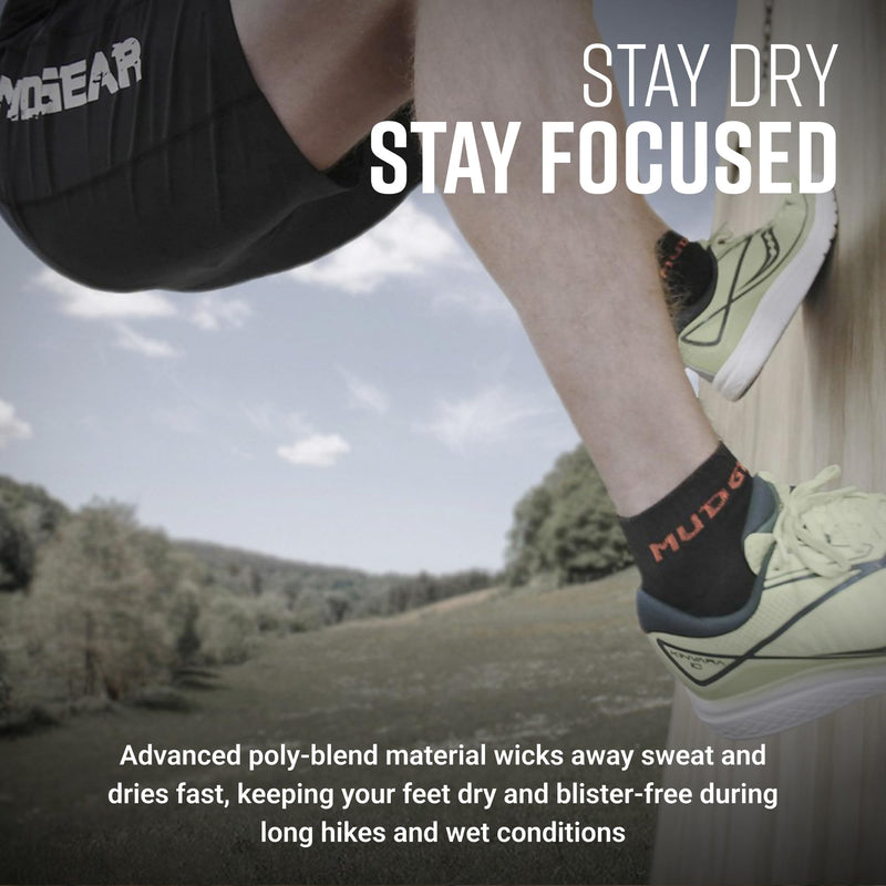 Load image into Gallery viewer, MudGear - Quarter Crew Trail Socks (Black/Orange, 2-Pair Pack)
