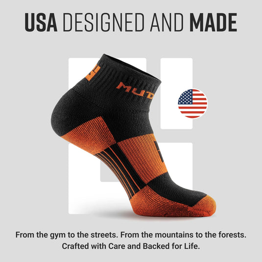 MudGear - Quarter Crew Trail Socks (Black/Orange, 2-Pair Pack)