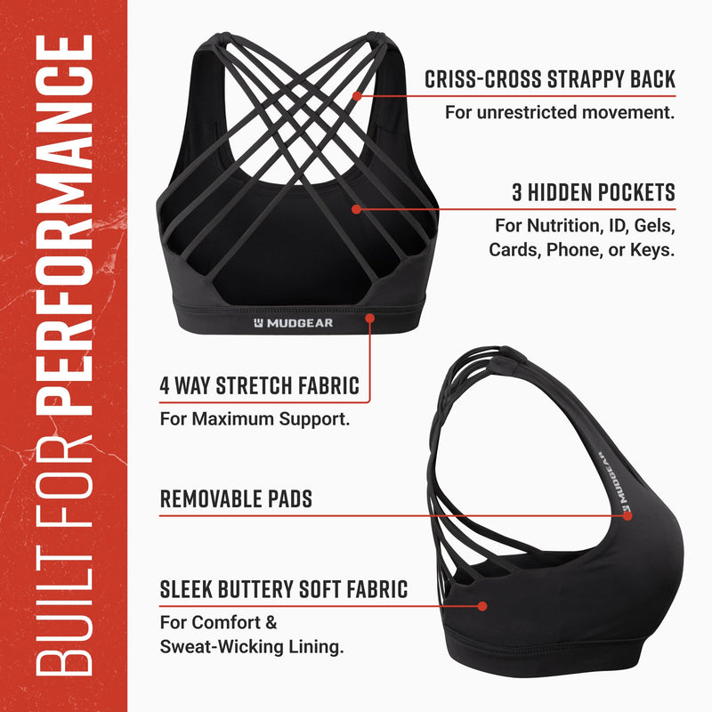 Load image into Gallery viewer, MudGear - Women's Performance Sports Bra with Pockets (Black)
