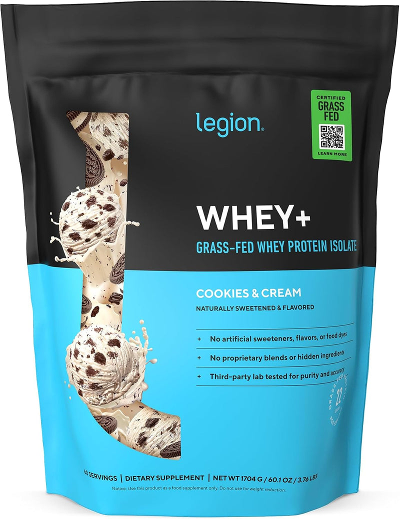Load image into Gallery viewer, Legion Athletics - Grass-Fed Whey+ Protein Isolate Powder - Cookies &amp; Cream / 60 Servings

