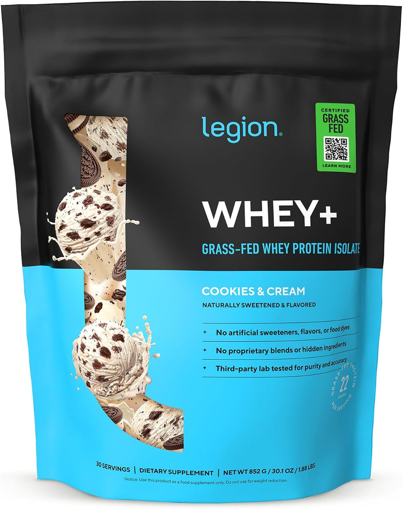 Load image into Gallery viewer, Legion Athletics - Grass-Fed Whey+ Protein Isolate Powder - Cookies &amp; Cream / 30 Servings
