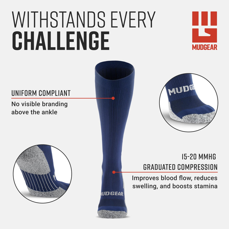 Load image into Gallery viewer, Mudgear - Tall Compression Socks Tactical Line (Navy)
