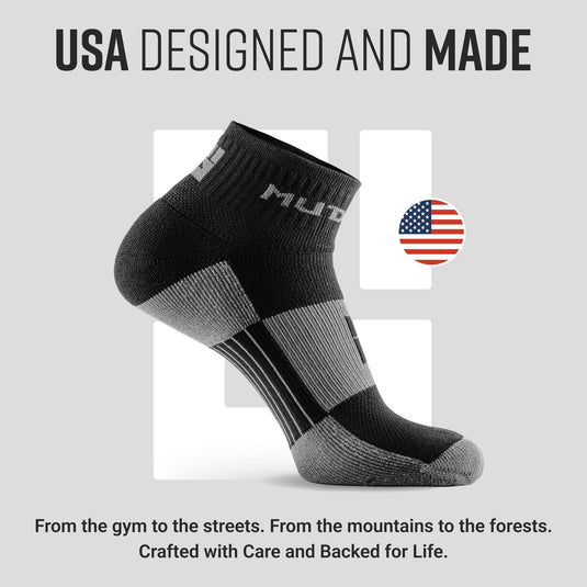 Mudgear - Quarter (¼) Crew Socks - Black/Gray (2 pair pack)