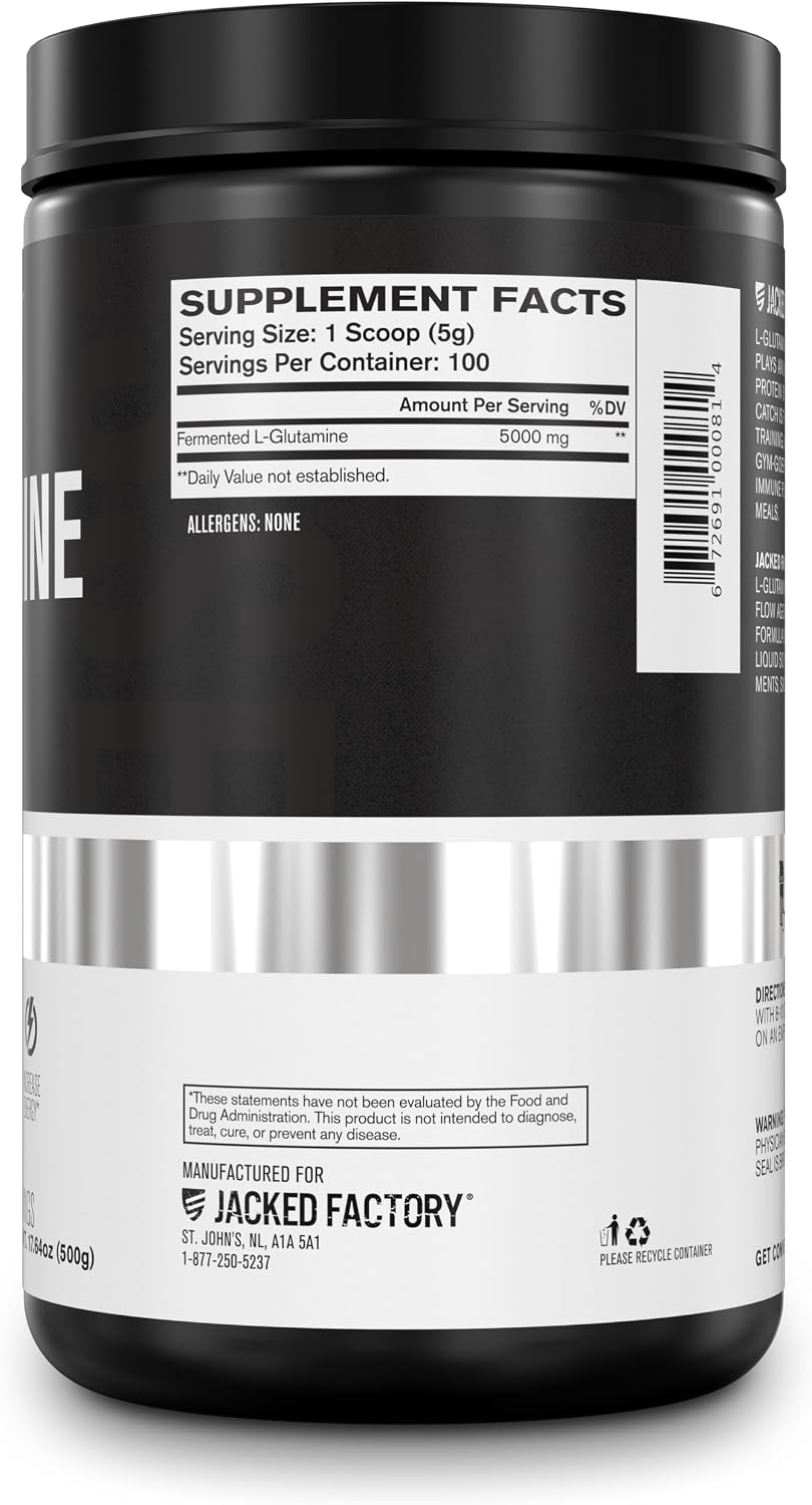 Jacked Factory - L-Glutamine Fermented nutrition facts label