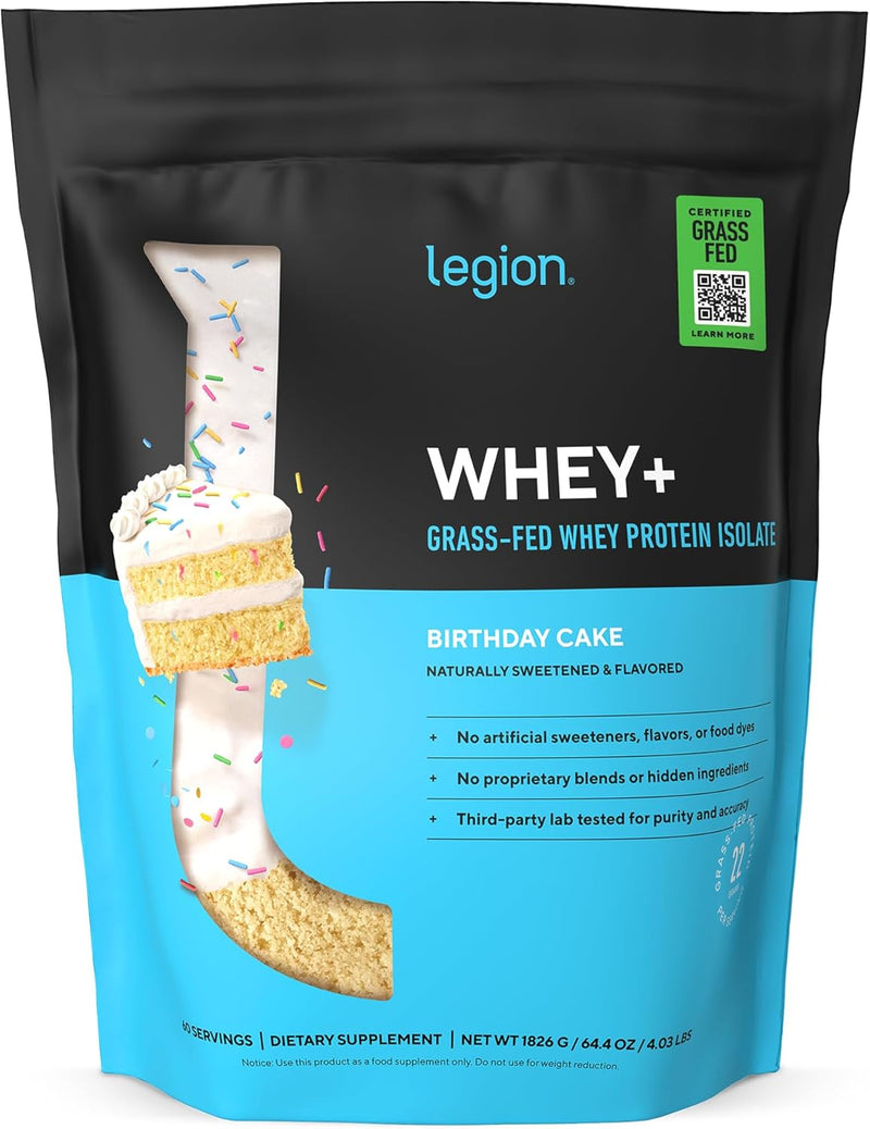 Load image into Gallery viewer, Legion Athletics - Grass-Fed Whey+ Protein Isolate Powder - Birthday Cake / 60 Servings
