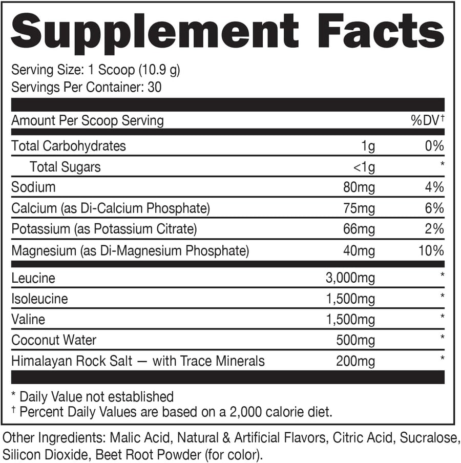 Bucked Up - Original BCAA 2:1:1 nutrition facts label