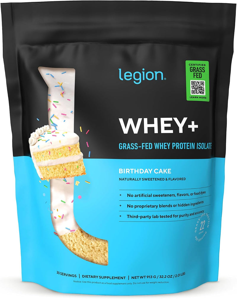 Load image into Gallery viewer, Legion Athletics - Grass-Fed Whey+ Protein Isolate Powder - Birthday Cake / 30 Servings
