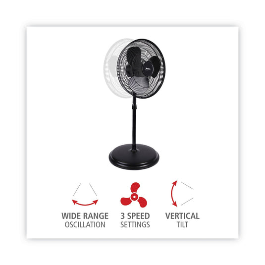 Alera - 16" 3-Speed Oscillating Pedestal Stand Fan, Black