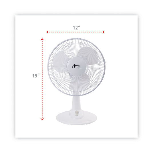 Alera - 12" 3-Speed Oscillating Desk Fan, White