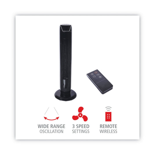 Alera - 36" 3-Speed Oscillating Tower Fan with Remote, Black