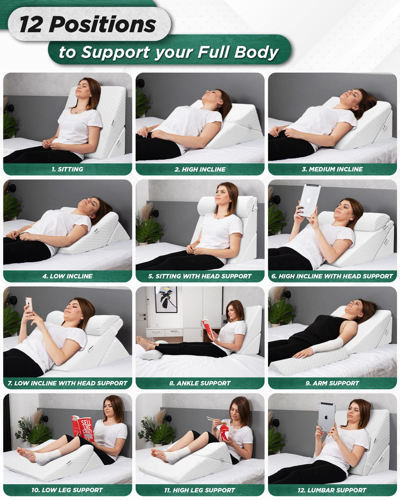 Load image into Gallery viewer, LX6 3pcs Orthopedic Bed Wedge Pillow System, with Hot Cold Pack White
