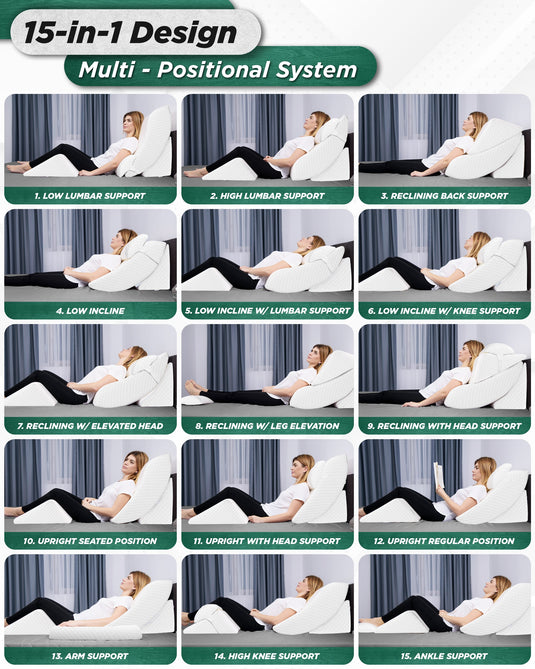 Lunix - LX5 4pcs Orthopedic Bed Wedge Pillow System, with Hot Cold Pack White