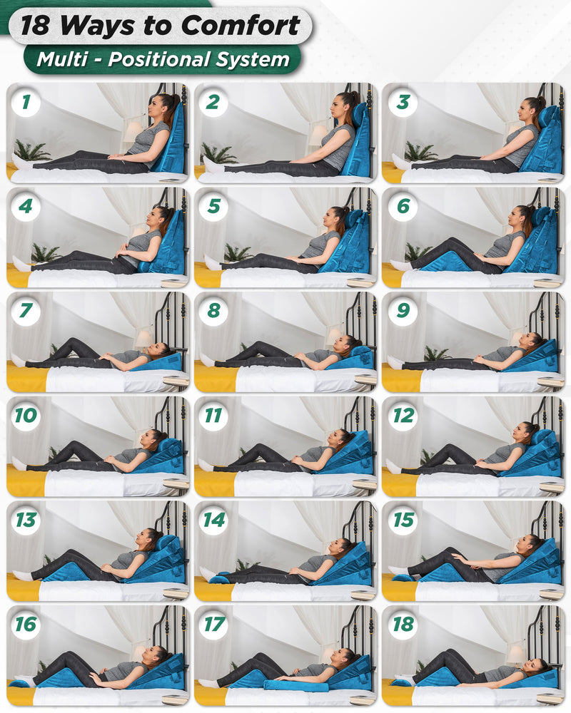Load image into Gallery viewer, LX11 5pcs Orthopedic Bed Wedge Pillow System, with Hot Cold Pack Blue
