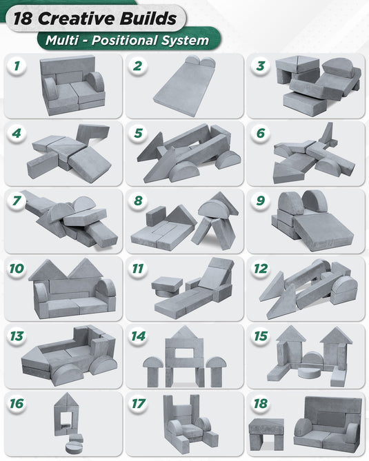 Lunix - LX22 11-Piece Modular Play Couch (Cloud Gray)