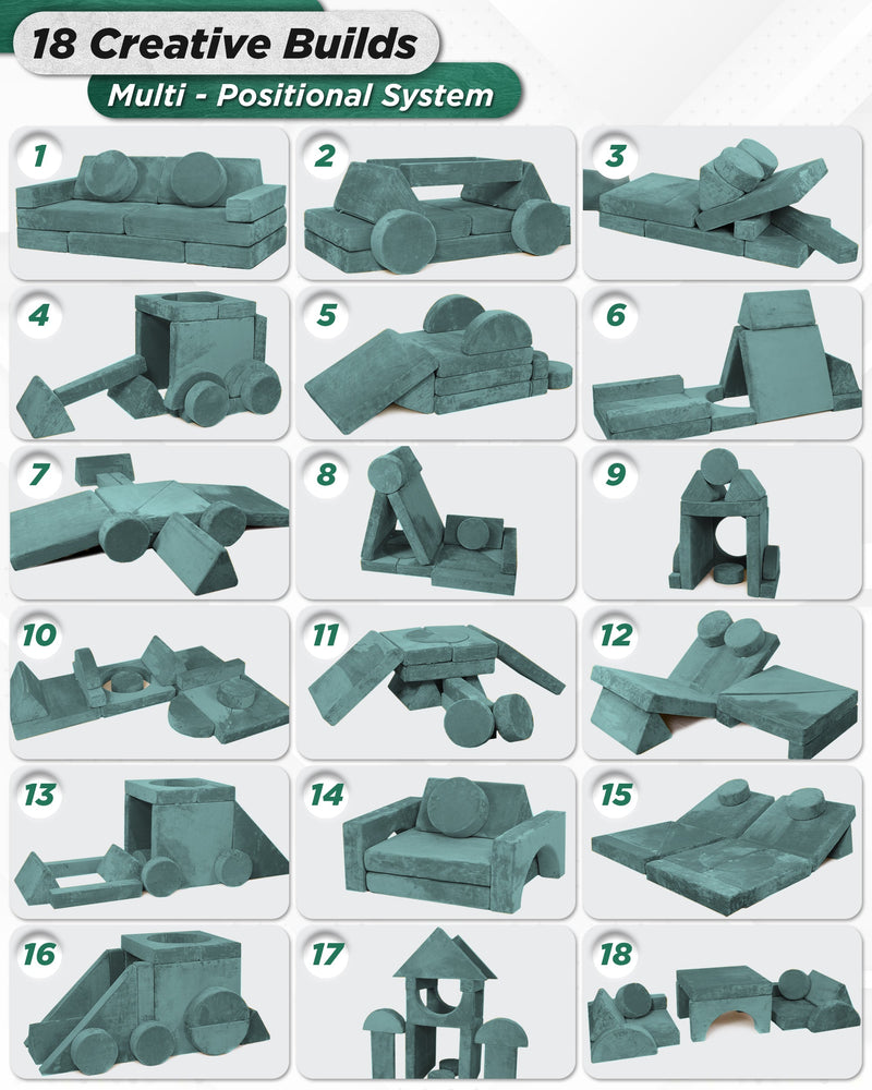 Load image into Gallery viewer, Lunix - LX15 14-Piece Modular Play Couch (Sage Teal)
