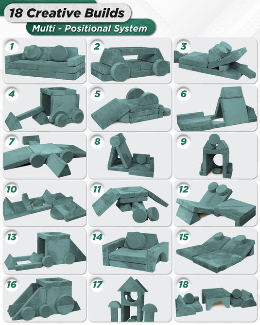 Lunix - LX15 14-Piece Modular Play Couch (Sage Teal)