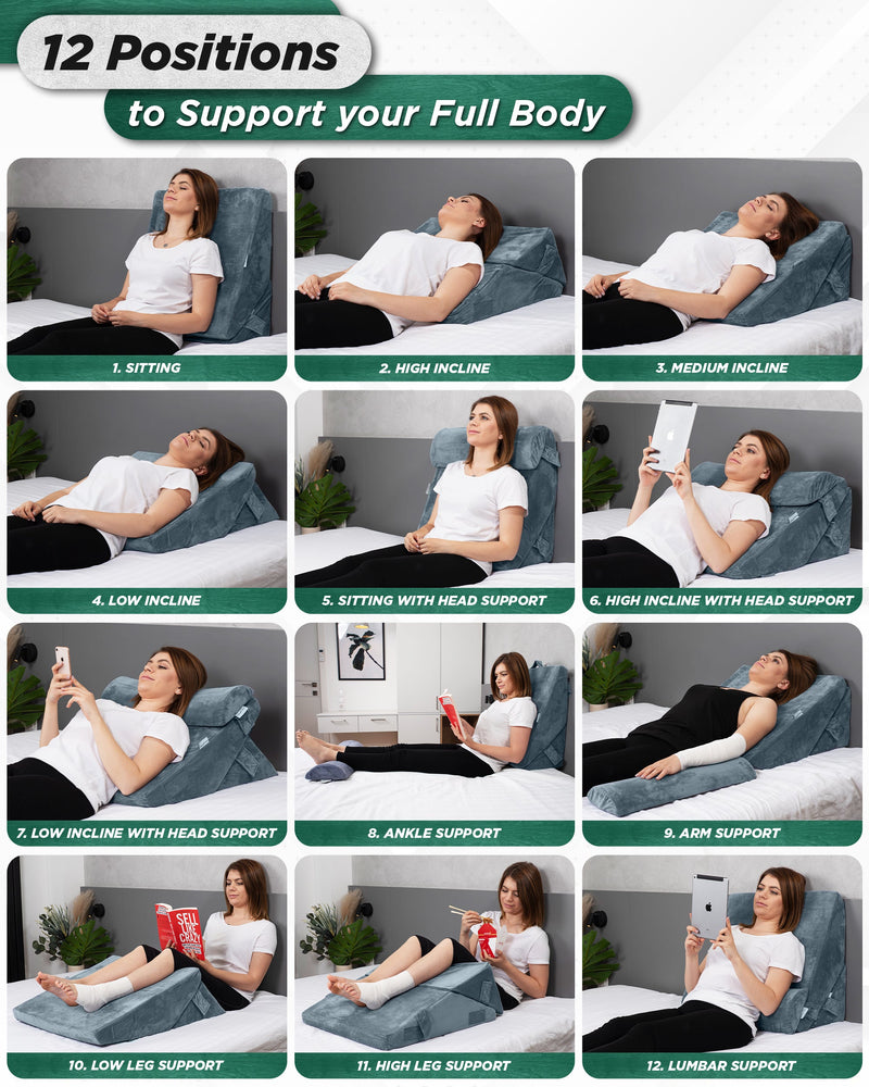 Load image into Gallery viewer, LX6 3pcs Orthopedic Bed Wedge Pillow System, with Hot Cold Pack Navy

