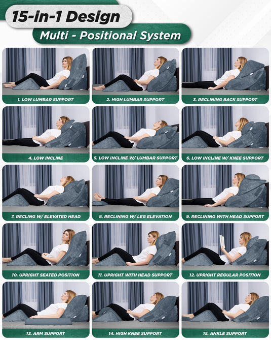 LX5 4pcs Orthopedic Bed Wedge Pillow System, with Hot Cold Pack  100% Navy