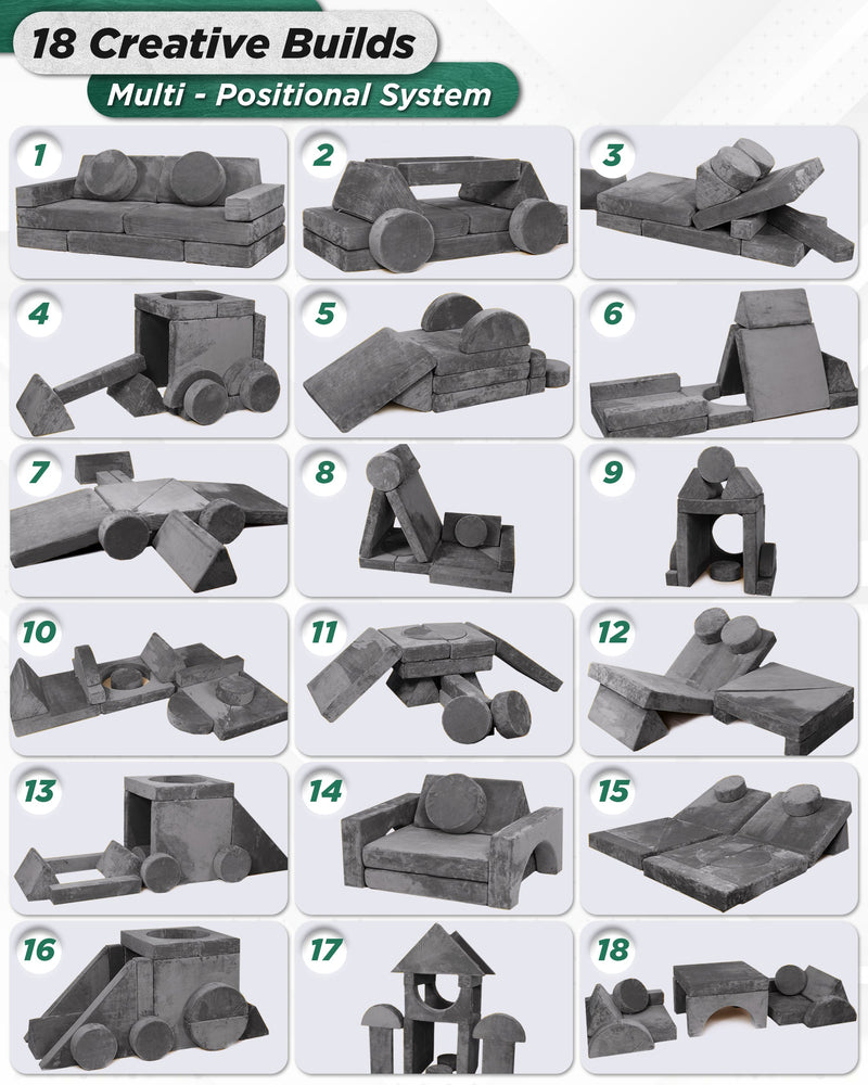 Load image into Gallery viewer, Lunix - LX15 14-Piece Modular Play Couch (Granite Gray)
