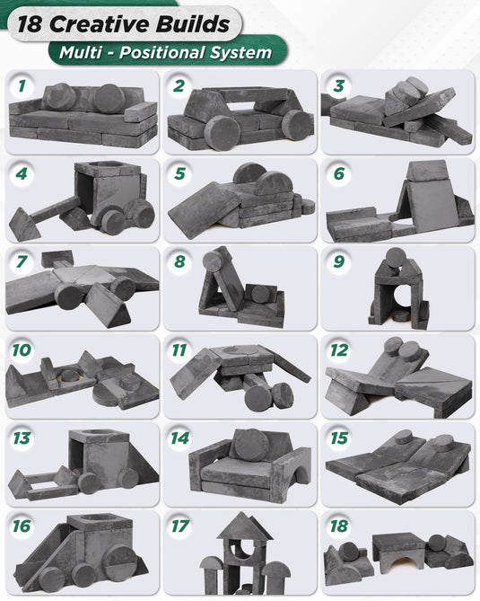 Lunix - LX15 14-Piece Modular Play Couch (Granite Gray)