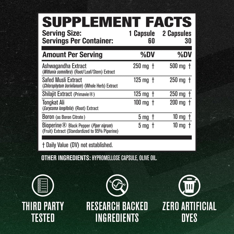 Jacked Factory - Primasurge Testosterone Booster nutrition facts label