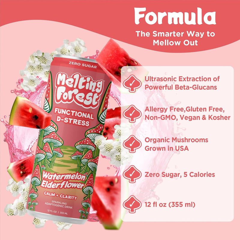 Load image into Gallery viewer, Melting Forest - Mushroom D-Stress Drink 12 Pack - Watermelon Elderflower
