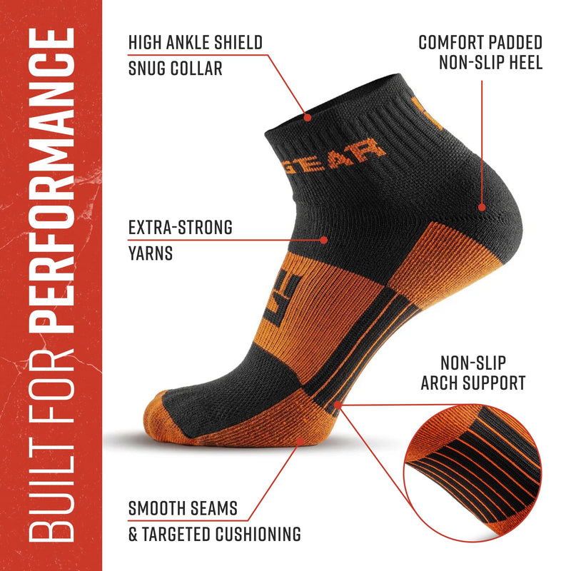 Load image into Gallery viewer, MudGear - Quarter Crew Trail Socks (Black/Orange, 2-Pair Pack)
