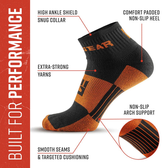 MudGear - Quarter Crew Trail Socks (Black/Orange, 2-Pair Pack)