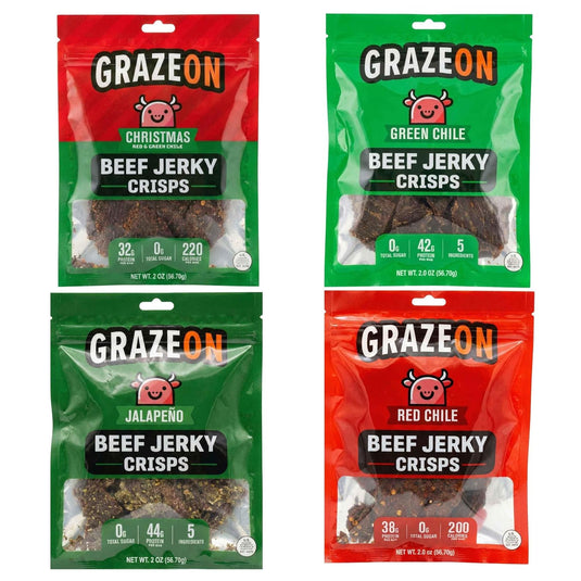 GrazeOn - Christmas Red + Green Chile Beef Crisps (2 oz) - Protein Snack