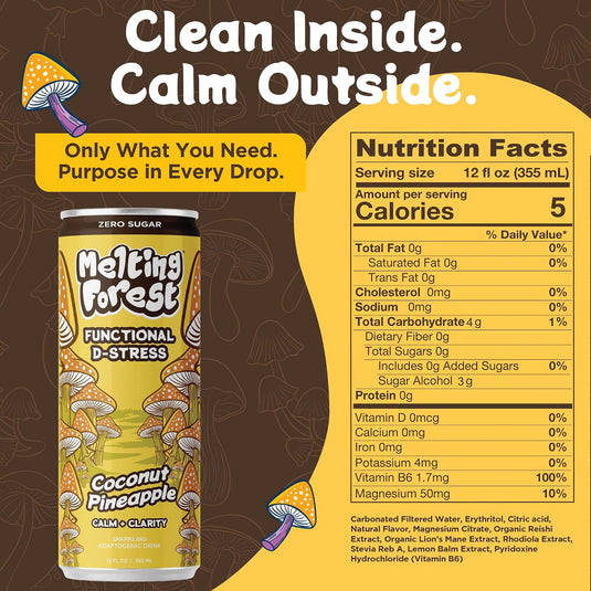 Melting Forest - Mushroom D-Stress Drink 12 Pack - Coconut Pineapple