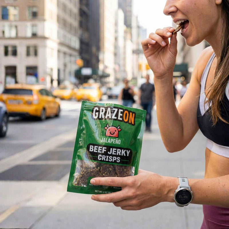 Load image into Gallery viewer, GrazeOn - Christmas Red + Green Chile Beef Crisps (2 oz) - Protein Snack
