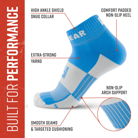 MudGear - Quarter Crew Trail Socks (Neon Blue, 2-Pair Pack)
