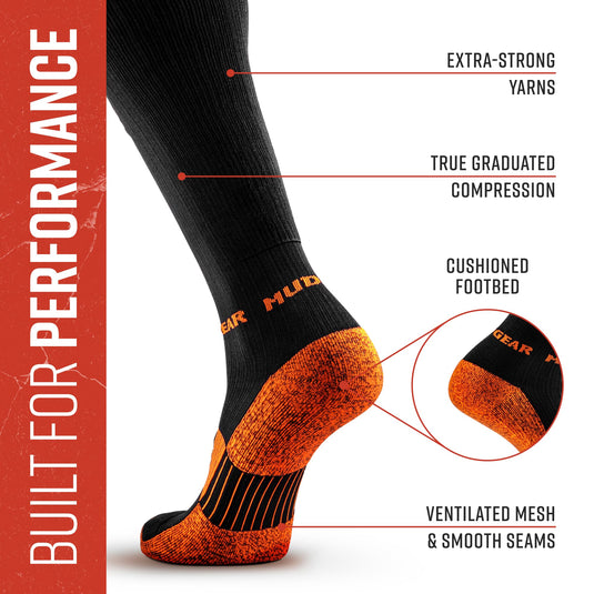 Mudgear - Tall Compression Socks (Black/Orange)