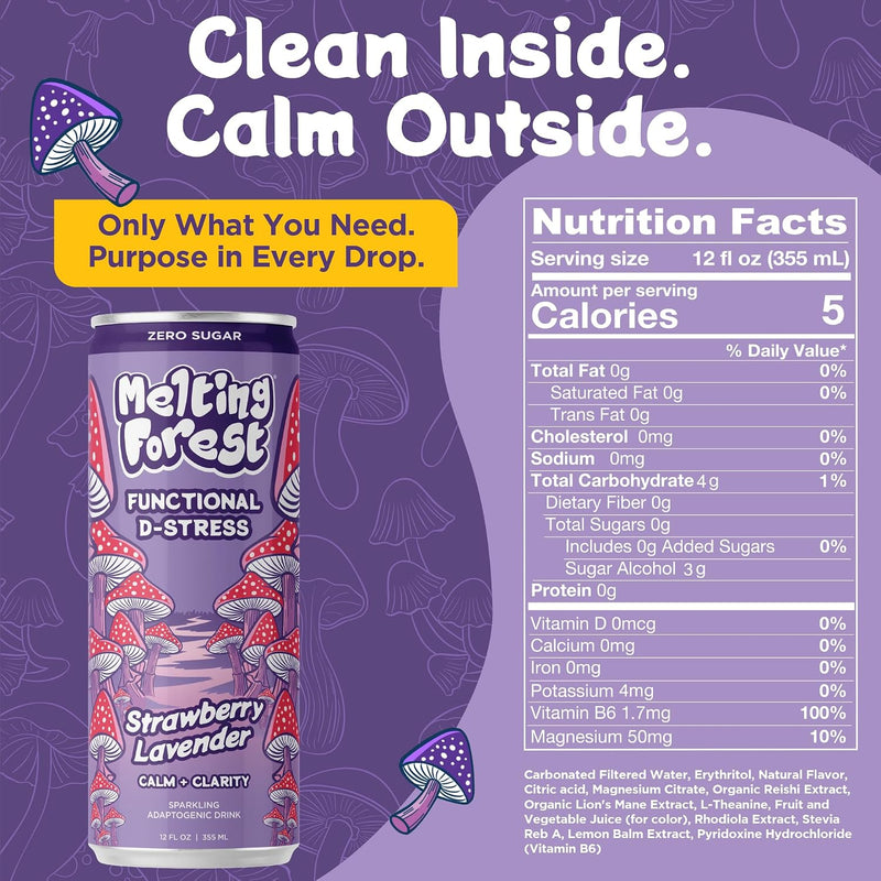 Load image into Gallery viewer, Melting Forest - Mushroom D-Stress Drink 12 Pack - Strawberry Lavender
