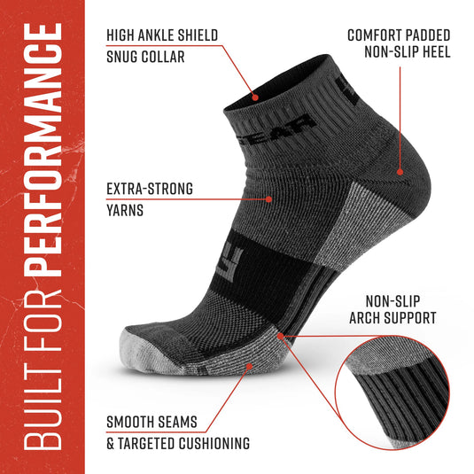 MudGear - Quarter Crew Trail Socks (Gray/Black, 2-Pair Pack)