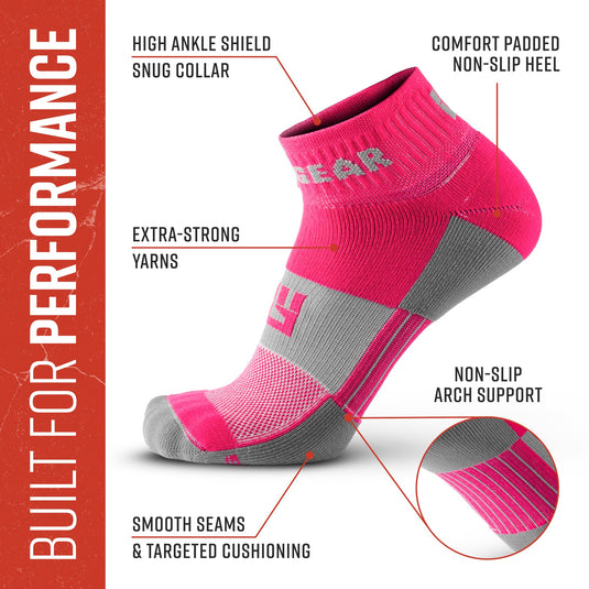 MudGear - Quarter Crew Trail Socks (Pink/Gray, 2-Pair Pack)