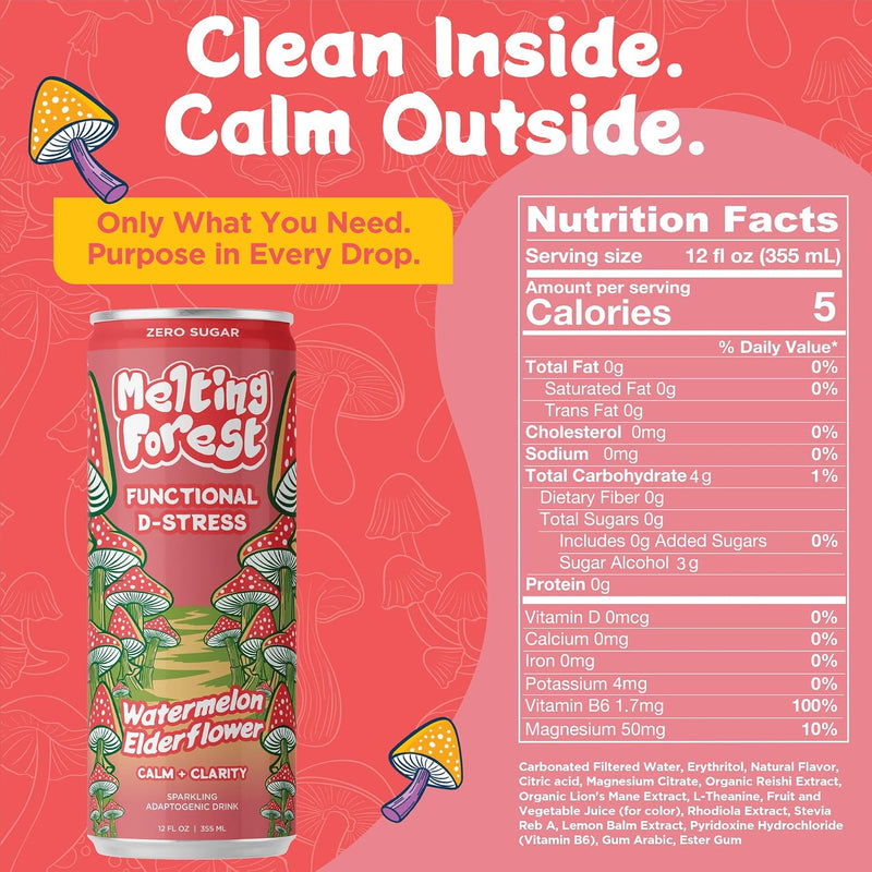 Load image into Gallery viewer, Melting Forest - Mushroom D-Stress Drink 12 Pack - Watermelon Elderflower
