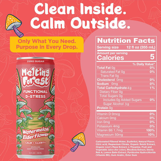 Melting Forest - Mushroom D-Stress Drink 12 Pack - Watermelon Elderflower