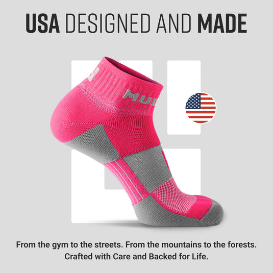 MudGear - Quarter Crew Trail Socks (Pink/Gray, 2-Pair Pack)