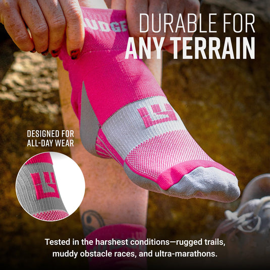MudGear - Quarter Crew Trail Socks (Pink/Gray, 2-Pair Pack)