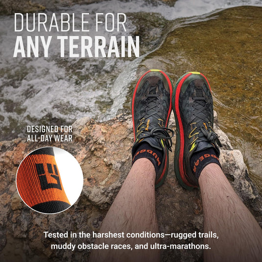 MudGear - Quarter Crew Trail Socks (Black/Orange, 2-Pair Pack)