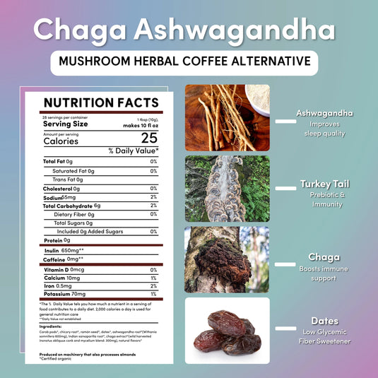Teeccino - Chaga Ashwagandha Butterscotch Cream Mushroom Herbal Coffee